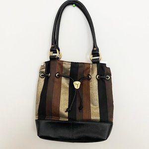 Bodhi Woven Drawstring Tote w/Leather Trim